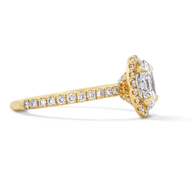 Main Image 4 of 1-1/2 CT. T.W. Oval Certified Lab-Grown Diamond Frame Engagement Ring in 18K Gold (D/IF)