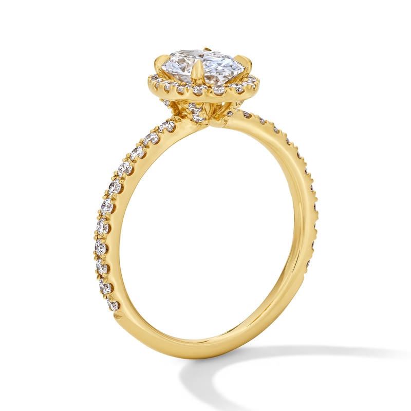 Main Image 5 of 1-1/2 CT. T.W. Oval Certified Lab-Grown Diamond Frame Engagement Ring in 18K Gold (D/IF)