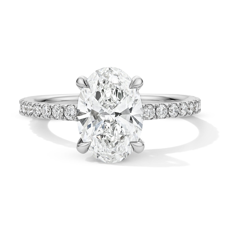 Main Image 1 of 2-1/2 CT. T.W. Oval Certified Lab-Grown Diamond Hidden Frame Engagement Ring in Platinum (D/IF)