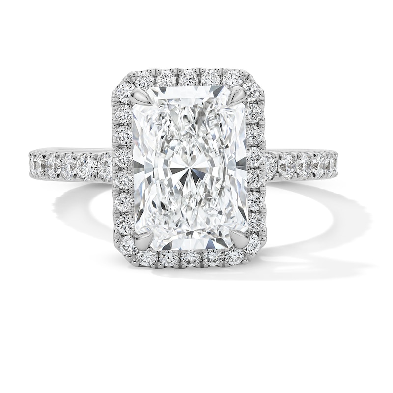 Main Image 1 of 3-5/8 CT. T.W. Radiant-Cut Certified Lab-Grown Diamond Frame Engagement Ring in Platinum (D/IF)