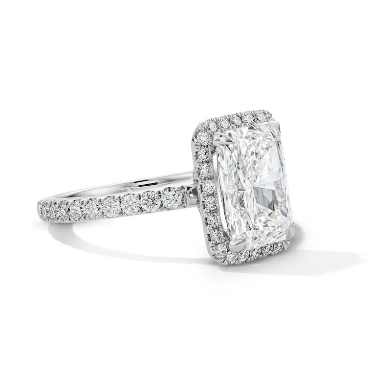 Main Image 3 of 3-5/8 CT. T.W. Radiant-Cut Certified Lab-Grown Diamond Frame Engagement Ring in Platinum (D/IF)