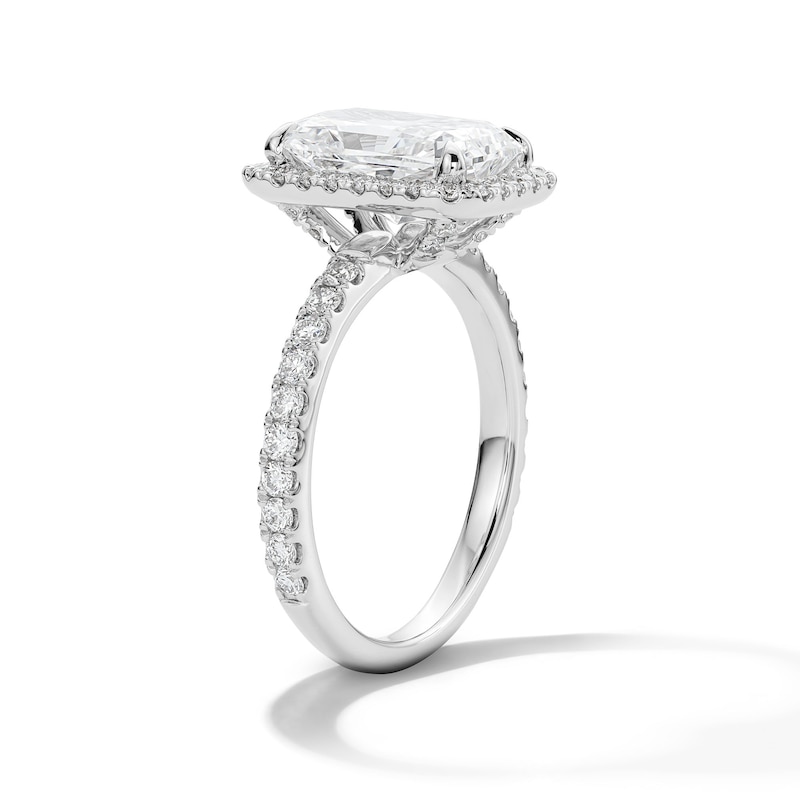 Main Image 4 of 3-5/8 CT. T.W. Radiant-Cut Certified Lab-Grown Diamond Frame Engagement Ring in Platinum (D/IF)