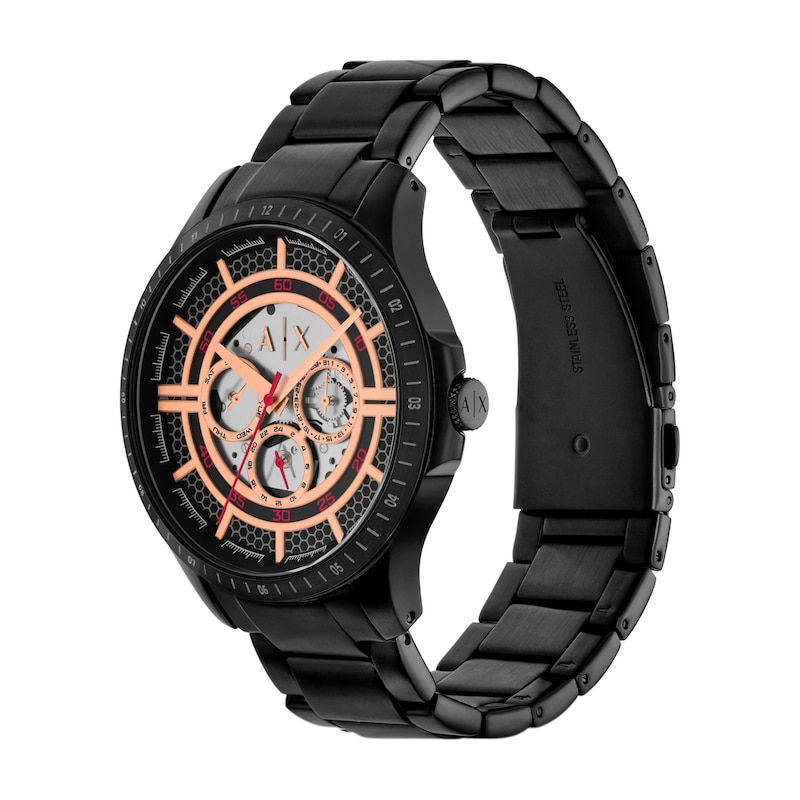 Main Image 3 of Men's Armani Exchange Black Ion-Plated Stainless Steel Chronograph Watch with Black Dial (Model: AX2465)
