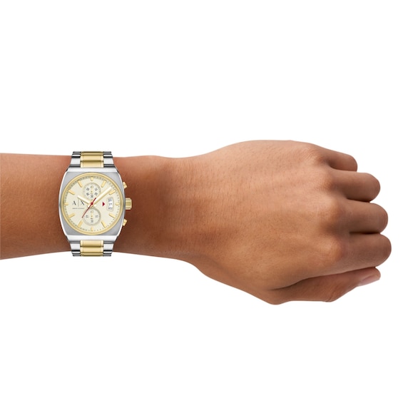 Men's Armani Exchange Two-Tone Ion-Plated Stainless Steel Chronograph Watch with Cream Dial (Model: Ax2821)