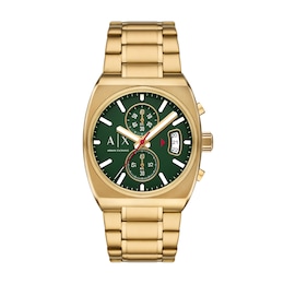Men's Armani Exchange Gold-Tone Ion-Plated Stainless Steel Chronograph Watch with Green Dial (Model: AX2822)