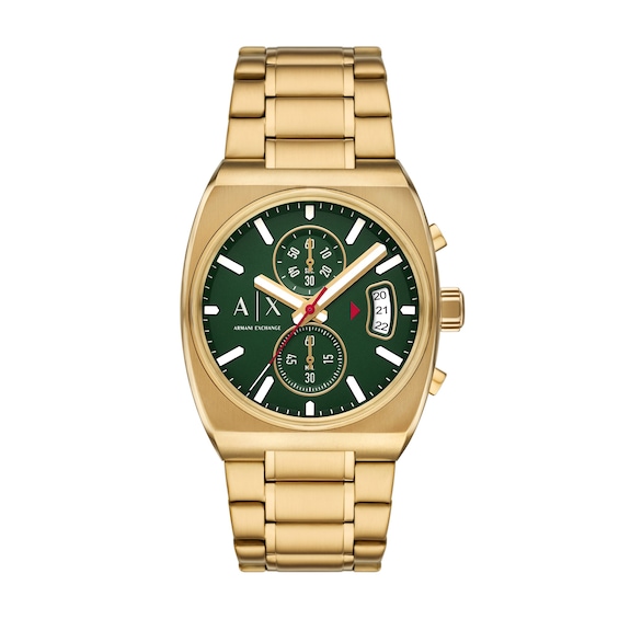 Men's Armani Exchange Gold-Tone Ion-Plated Stainless Steel Chronograph Watch with Green Dial (Model: Ax2822)