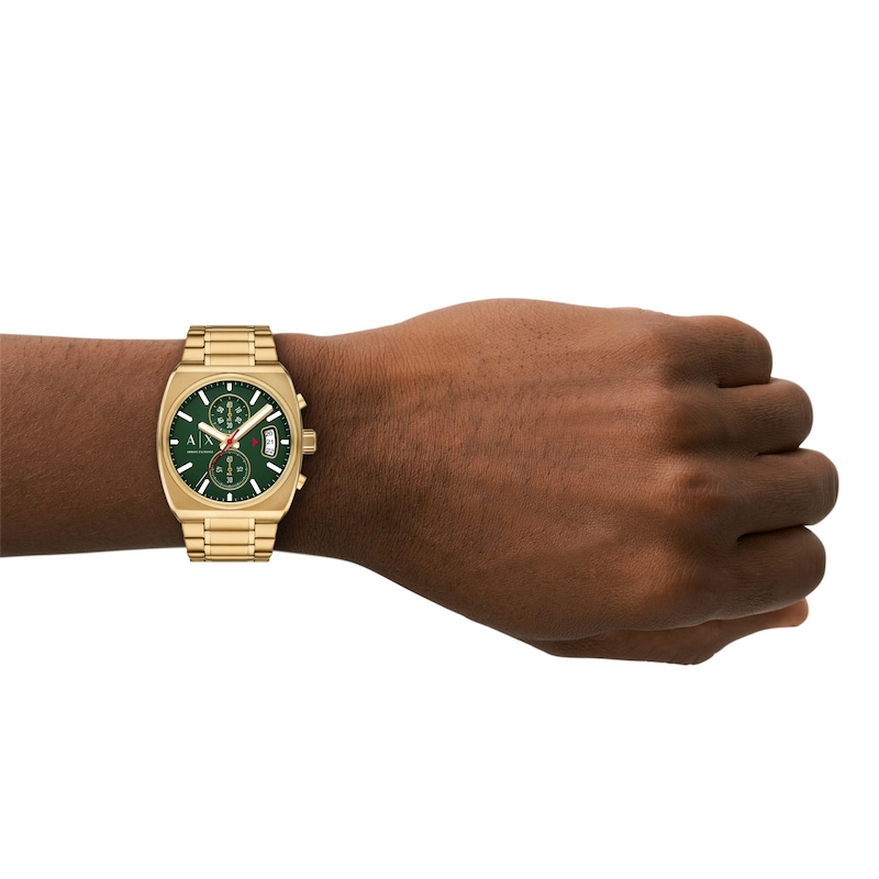 Main Image 2 of Men's Armani Exchange Gold-Tone Ion-Plated Stainless Steel Chronograph Watch with Green Dial (Model: AX2822)