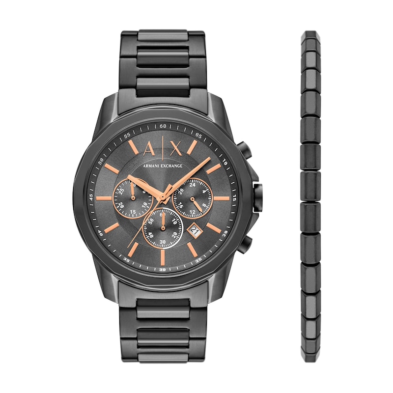 Main Image 1 of Men's Armani Exchange Gunmetal Gray Chronograph Watch with Gray Dial and Hematite Bracelet Set (Model: AX7170SET)