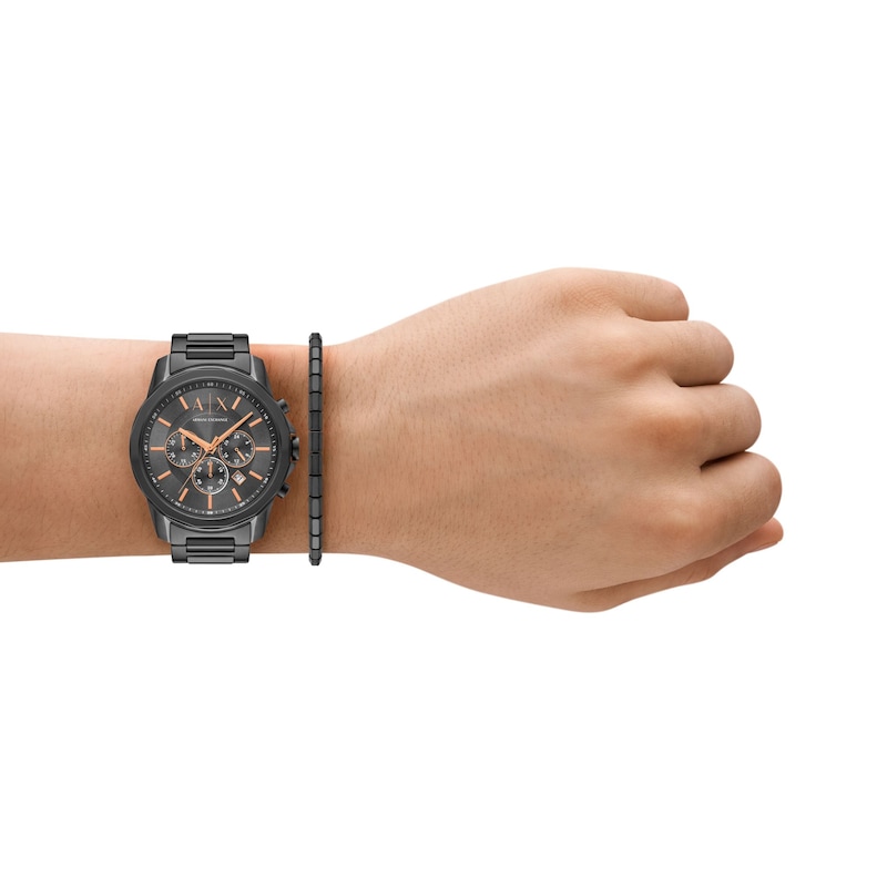 Main Image 2 of Men's Armani Exchange Gunmetal Gray Chronograph Watch with Gray Dial and Hematite Bracelet Set (Model: AX7170SET)