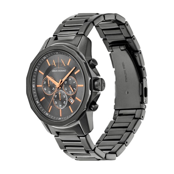 Men's Armani Exchange Gunmetal Gray Chronograph Watch with Gray Dial and Hematite Bracelet Set (Model: Ax7170Set)