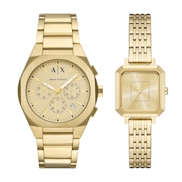 Armani Exchange Gold-Tone Ion-Plated Stainless Steel Watches with Gold-Tone Dials Boxed Set (Model: AX7171SET)
