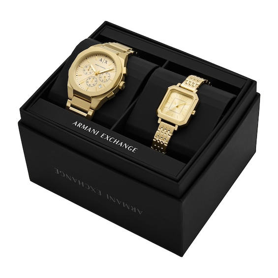 Armani Exchange Gold-Tone Ion-Plated Stainless Steel Watches with Gold-Tone Dials Boxed Set (Model: Ax7171Set)