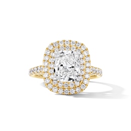 3 CT. T.W. Cushion-Cut Certified Lab-Grown Diamond Double Frame Engagement Ring in 14K Gold (F/VS2)