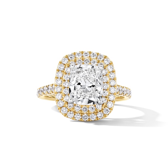 3 CT. T.w. Cushion-Cut Certified Lab-Grown Diamond Double Frame Engagement Ring in 14K Gold (F/Vs2)