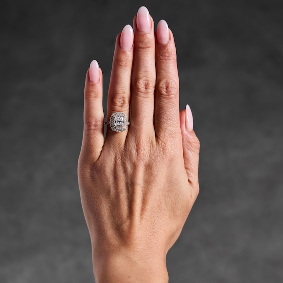3 CT. T.w. Cushion-Cut Certified Lab-Grown Diamond Double Frame Engagement Ring in 14K Gold (F/Vs2)