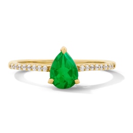 Pear-Shaped Emerald and 1/10 CT. T.W. Lab-Grown Diamond Ring in 10K Gold (F/VS2)