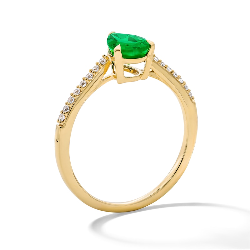 Main Image 4 of Pear-Shaped Emerald and 1/10 CT. T.W. Lab-Grown Diamond Ring in 10K Gold (F/VS2)