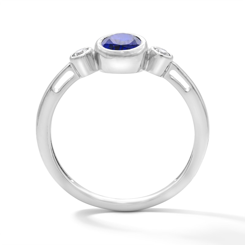 Main Image 2 of Oval Blue Lab-Created Sapphire and 1/15 CT. T.W. Lab-Grown Diamond Ring in Sterling Silver (F/VS2)