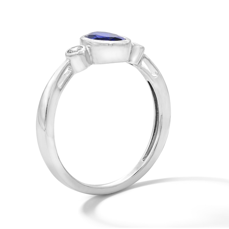 Main Image 3 of Oval Blue Lab-Created Sapphire and 1/15 CT. T.W. Lab-Grown Diamond Ring in Sterling Silver (F/VS2)