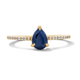 Pear-Shaped Blue Sapphire and 1/10 CT. T.W. Lab-Grown Diamond Ring in 10K Gold (F/VS2)