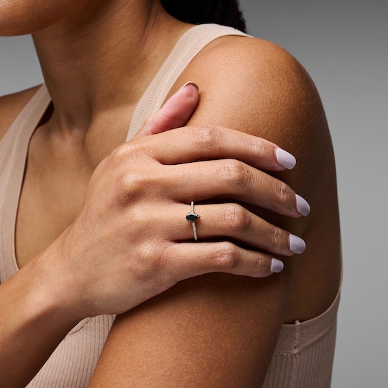Pear-Shaped Blue Sapphire and 1/10 CT. T.w. Lab-Grown Diamond Ring in 10K Gold (F/Vs2)