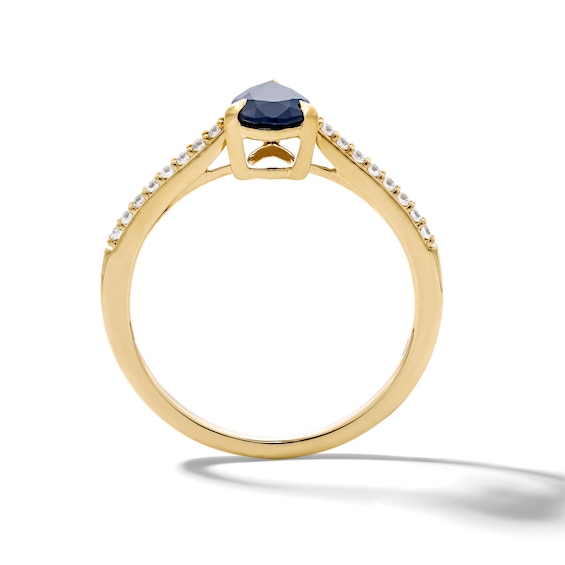 Pear-Shaped Blue Sapphire and 1/10 CT. T.w. Lab-Grown Diamond Ring in 10K Gold (F/Vs2)