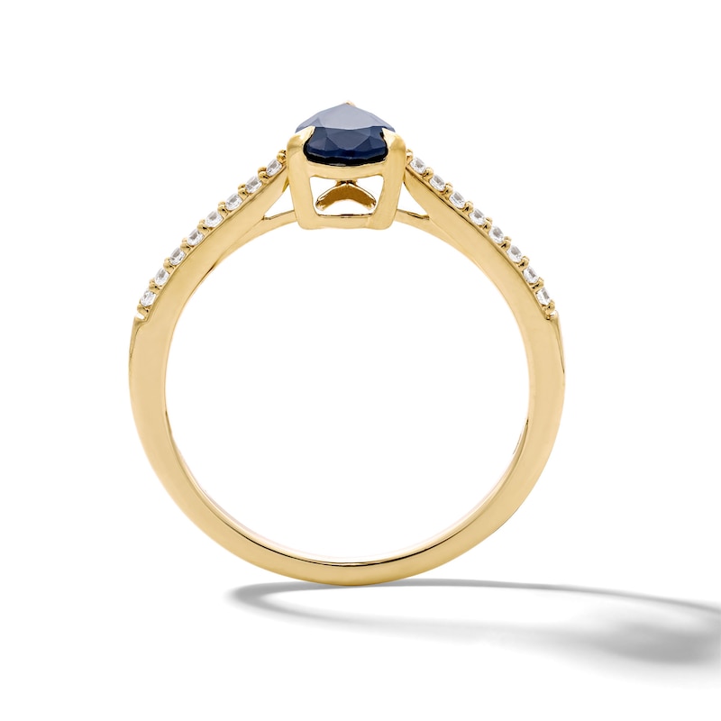 Main Image 2 of Pear-Shaped Blue Sapphire and 1/10 CT. T.W. Lab-Grown Diamond Ring in 10K Gold (F/VS2)