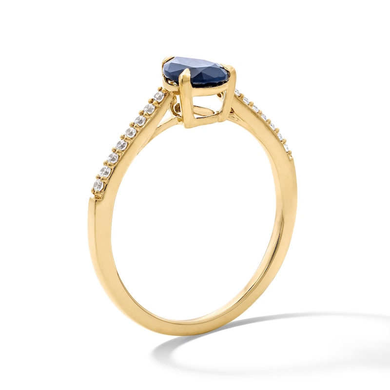 Main Image 3 of Pear-Shaped Blue Sapphire and 1/10 CT. T.W. Lab-Grown Diamond Ring in 10K Gold (F/VS2)
