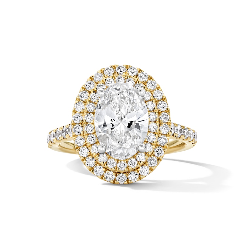 Main Image 1 of 3 CT. T.W. Oval Certified Lab-Grown Diamond Double Frame Engagement Ring in 14K Gold (F/VS2)