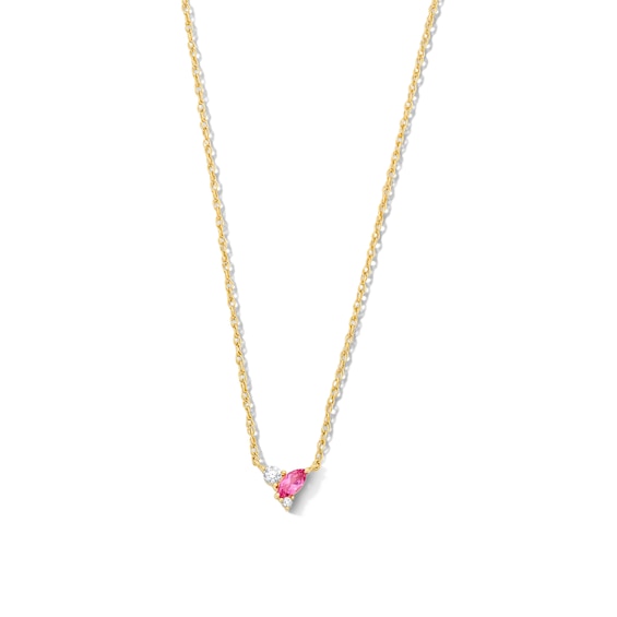 Marquise-Cut Pink Tourmaline and Lab-Grown Diamond-Accent Necklace in 10K Gold (F/Vs2)