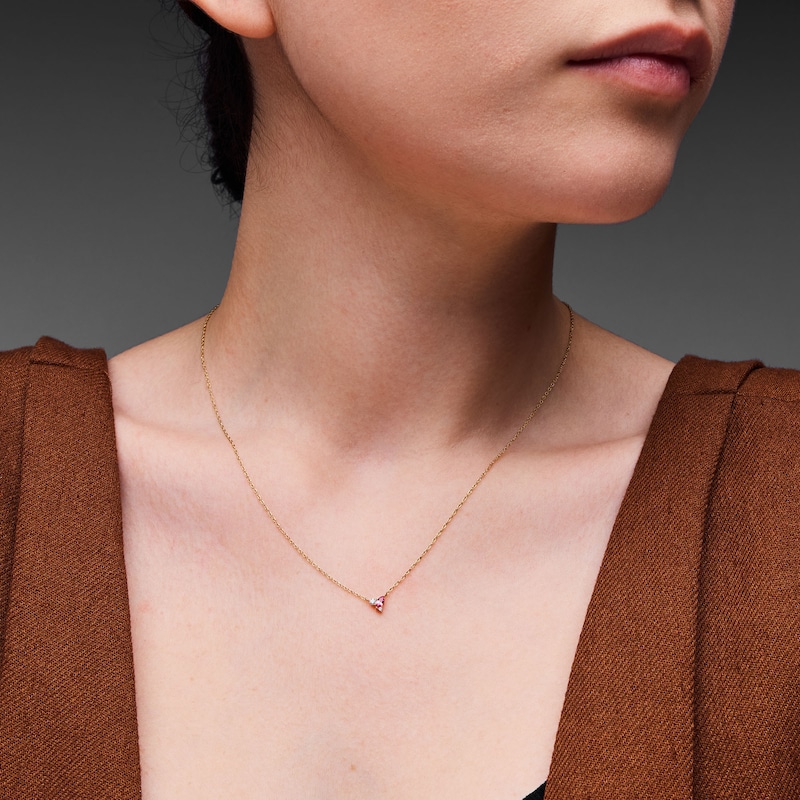 Main Image 2 of Marquise-Cut Pink Tourmaline and Lab-Grown Diamond-Accent Necklace in 10K Gold (F/VS2)