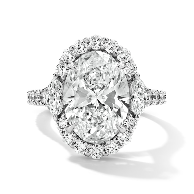Main Image 1 of Vera Wang Love 5.18 CT.T.W. Oval Certified Lab-Grown Diamond Halo Ring in 14K White Gold (F/VS2)