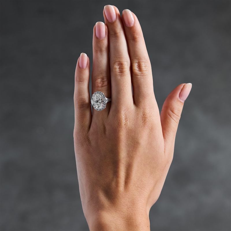 Main Image 2 of Vera Wang Love 5.18 CT.T.W. Oval Certified Lab-Grown Diamond Halo Ring in 14K White Gold (F/VS2)