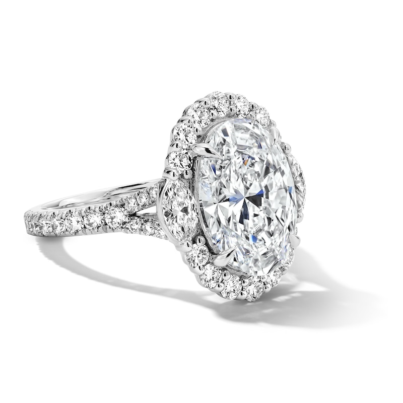 Main Image 4 of Vera Wang Love 5.18 CT.T.W. Oval Certified Lab-Grown Diamond Halo Ring in 14K White Gold (F/VS2)
