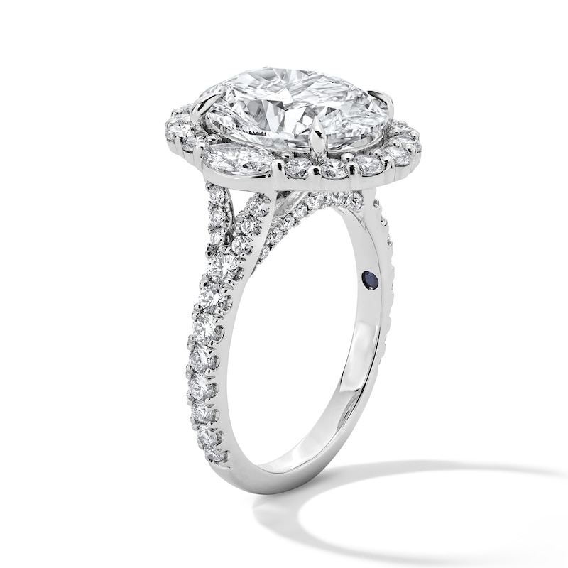Main Image 5 of Vera Wang Love 5.18 CT.T.W. Oval Certified Lab-Grown Diamond Halo Ring in 14K White Gold (F/VS2)