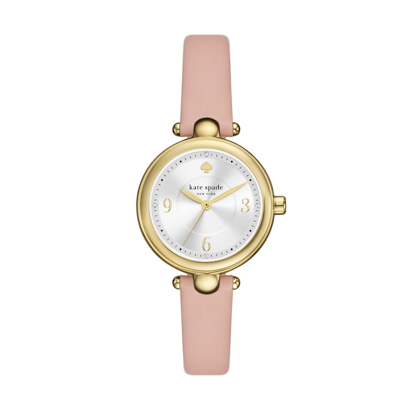 Main Image 1 of Ladies' Kate Spade Gracie Gold-Tone IP Analog Watch with Silver-Tone Dial and Pink Leather Strap (Model: KSW1868)