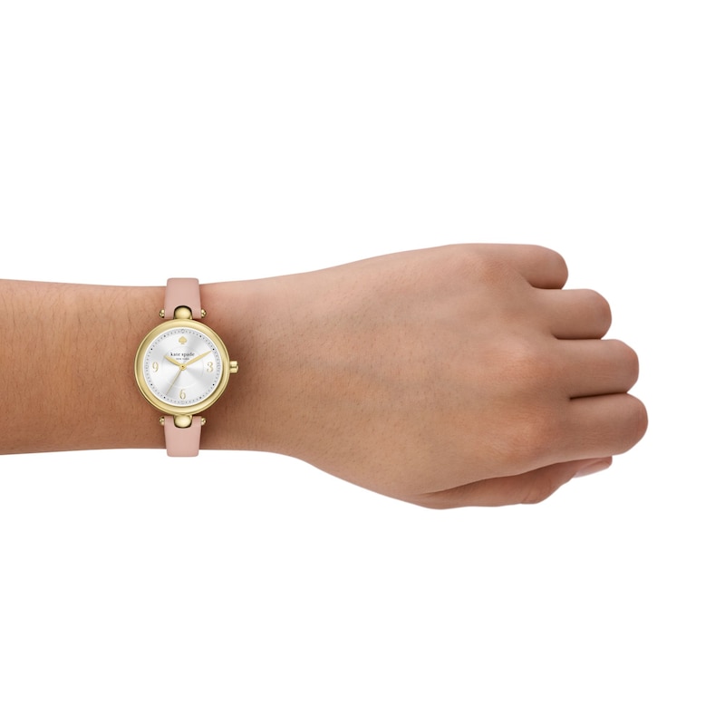 Main Image 2 of Ladies' Kate Spade Gracie Gold-Tone IP Analog Watch with Silver-Tone Dial and Pink Leather Strap (Model: KSW1868)