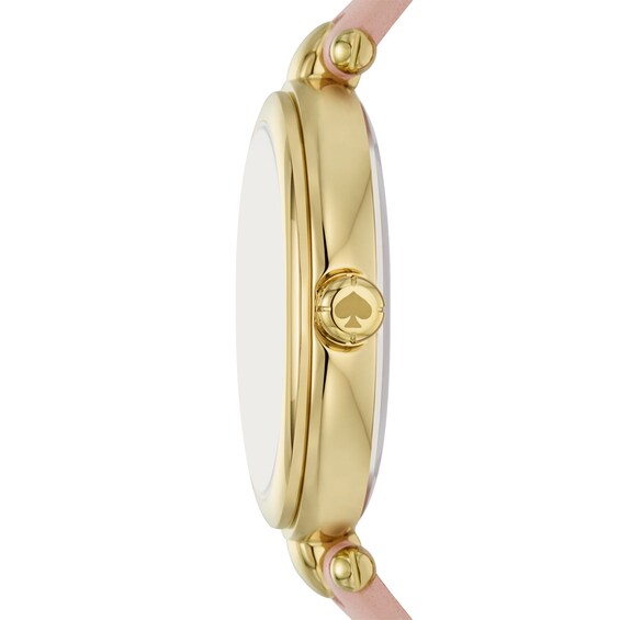 Ladies' Kate Spade Gracie Gold-Tone IP Analog Watch with Silver-Tone Dial and Pink Leather Strap (Model: Ksw1868)