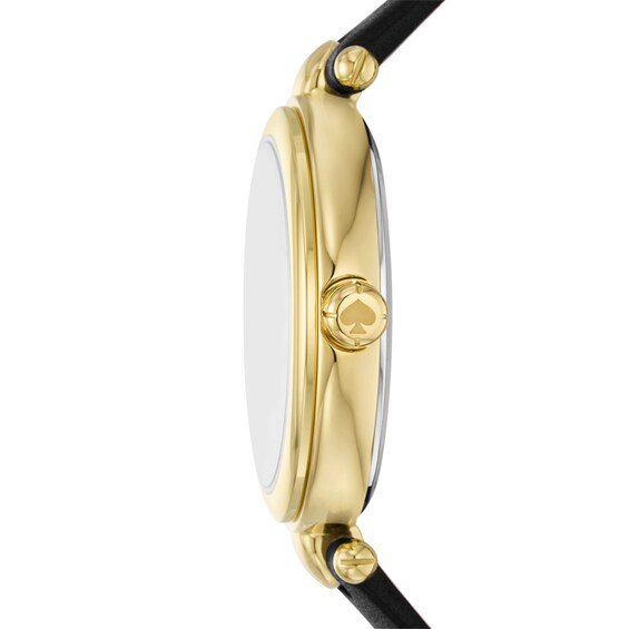 Ladies' Kate Spade Gracie Gold-Tone IP Analog Watch with Black Dial and Black Leather Strap (Model: Ksw1869)