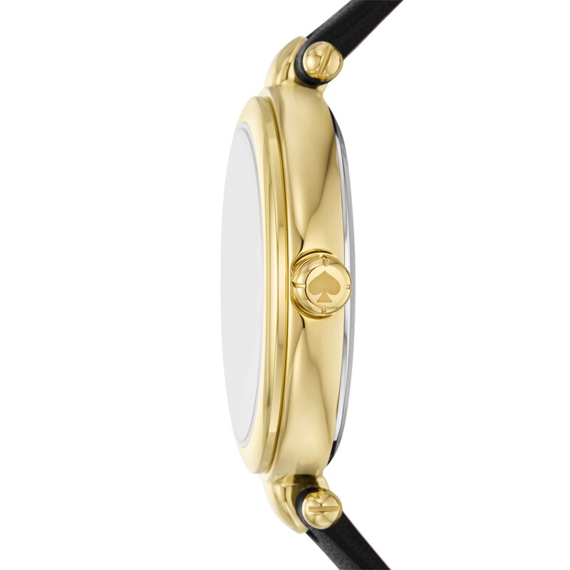 Main Image 4 of Ladies' Kate Spade Gracie Gold-Tone IP Analog Watch with Black Dial and Black Leather Strap (Model: KSW1869)