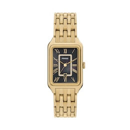 Ladies' Fossil Raquel Crystal Accent Gold-Tone IP Watch with Rectangle Black Dial (Model: ES5417)