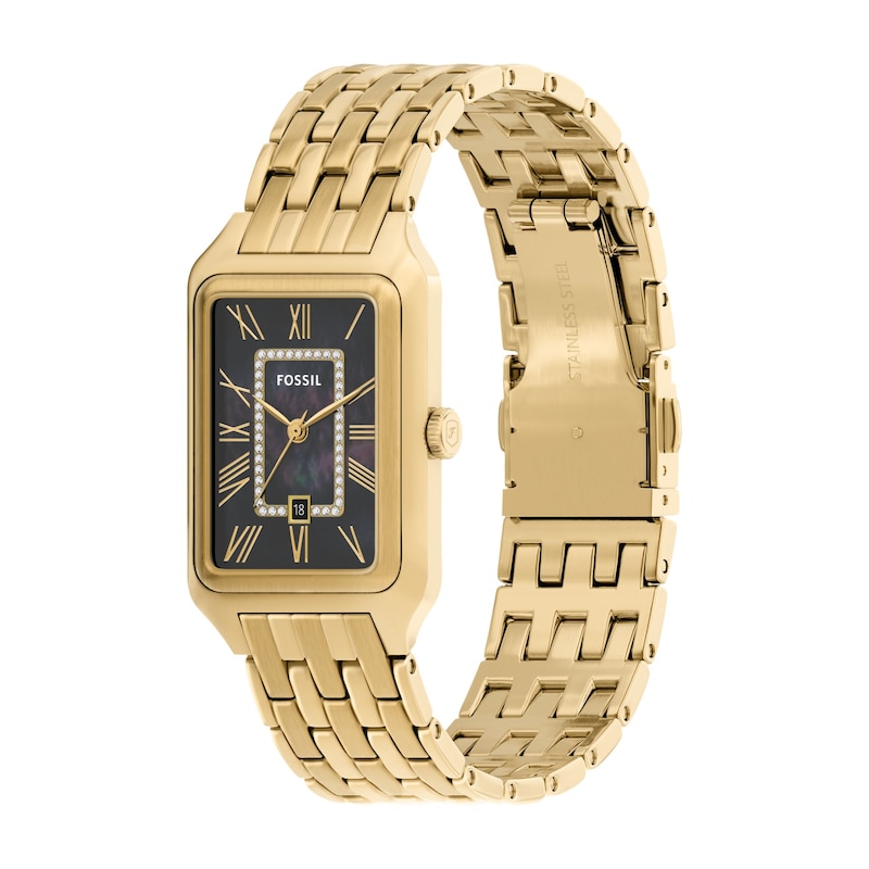 Main Image 3 of Ladies' Fossil Raquel Crystal Accent Gold-Tone IP Watch with Rectangle Black Dial (Model: ES5417)