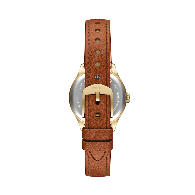 Main Image 4 of Ladies' Fossil Gilmore Gold-Tone IP Watch with Silver-Tone Dial and Brown Leather Strap (Model: ES5423)