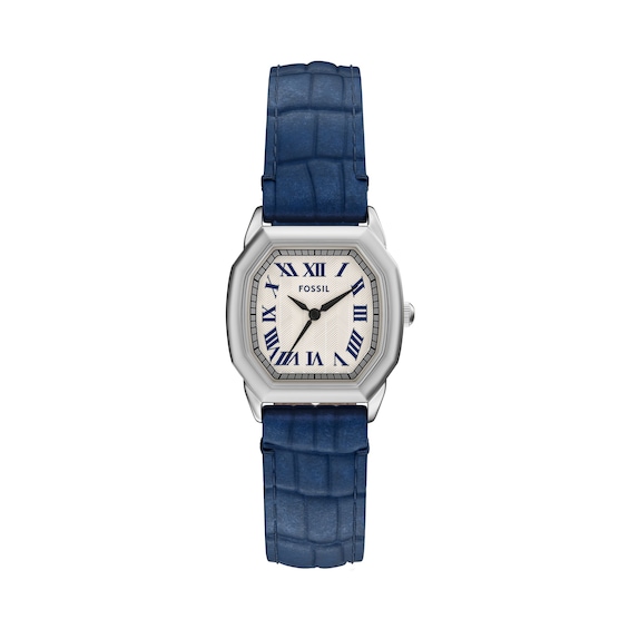 Ladies’ Fossil Harlow Octagonal Watch with Cream Dial and Blue Leather Strap (Model: Es5425)