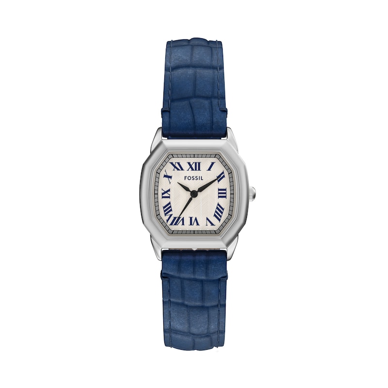 Main Image 1 of Ladies’ Fossil Harlow Octagonal Watch with Cream Dial and Blue Leather Strap (Model: ES5425)