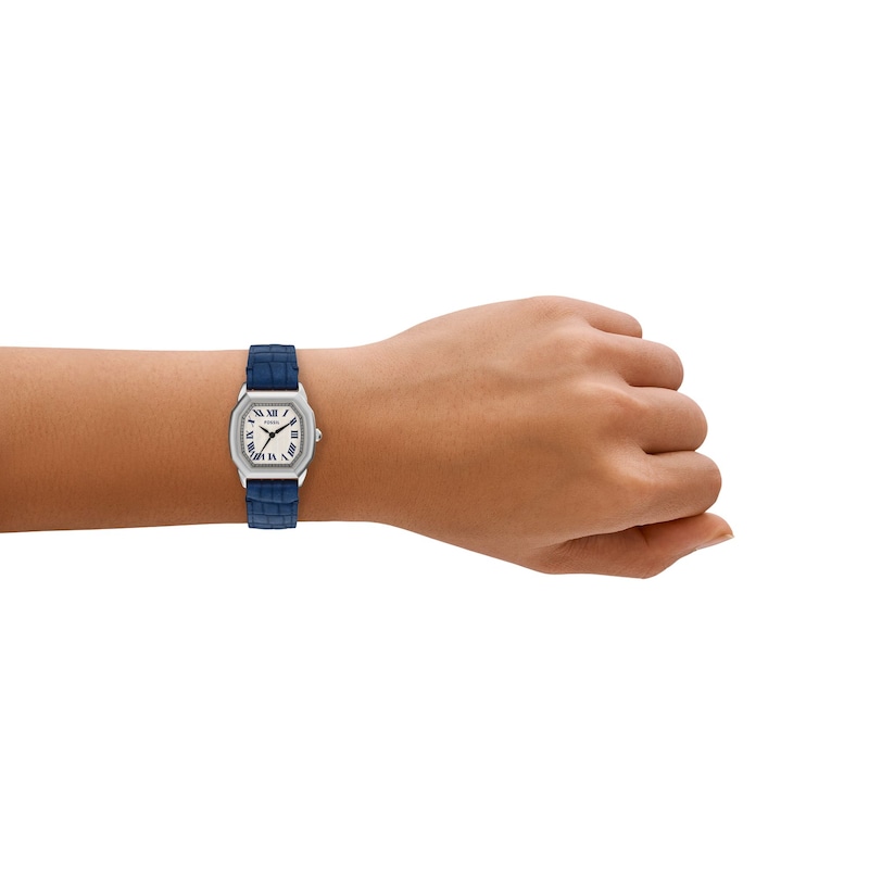 Main Image 2 of Ladies’ Fossil Harlow Octagonal Watch with Cream Dial and Blue Leather Strap (Model: ES5425)