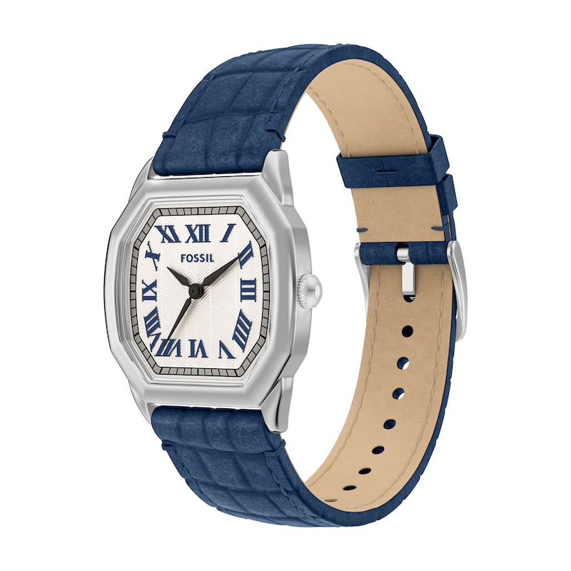 Main Image 3 of Ladies’ Fossil Harlow Octagonal Watch with Cream Dial and Blue Leather Strap (Model: ES5425)