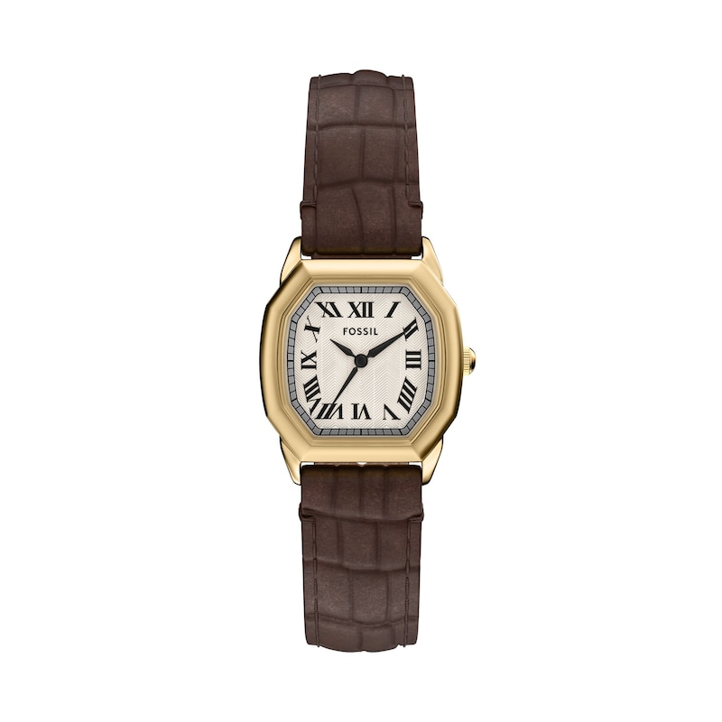 Main Image 1 of Ladies’ Fossil Harlow Octagonal Watch with Cream Dial and Brown Leather Strap (Model: ES5426)