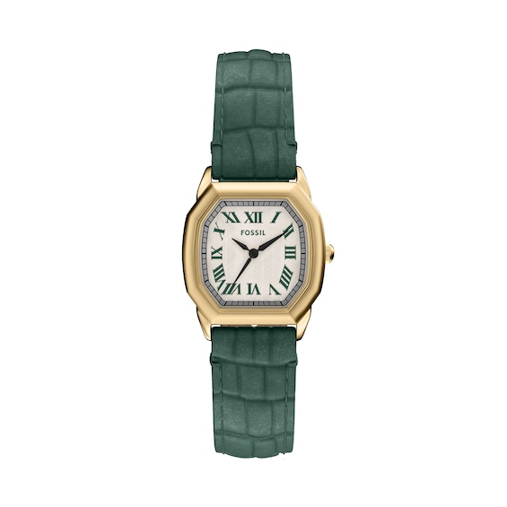 Ladies’ Fossil Harlow Octagonal Watch with Cream Dial and Green Leather Strap (Model: Es5427)