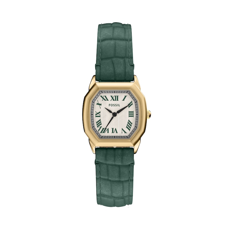 Main Image 1 of Ladies’ Fossil Harlow Octagonal Watch with Cream Dial and Green Leather Strap (Model: ES5427)